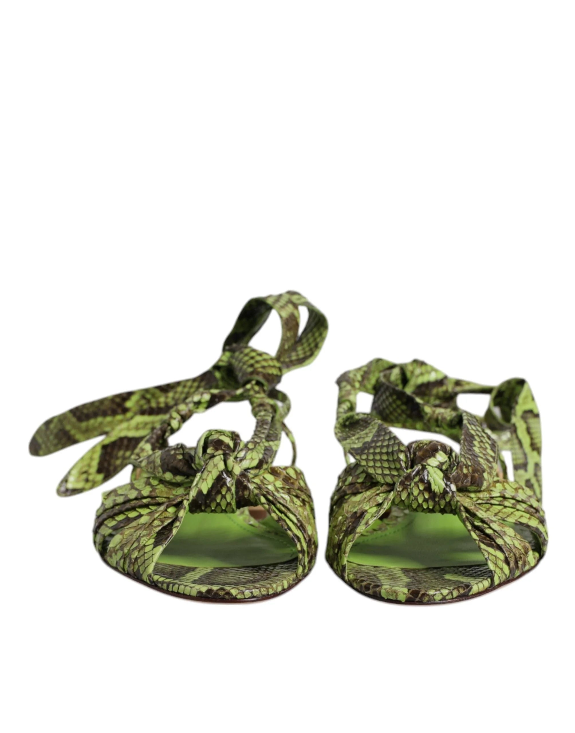 Dolce & Gabbana Green Animal Print Ankle Wrap Sandals Shoes - Sandals