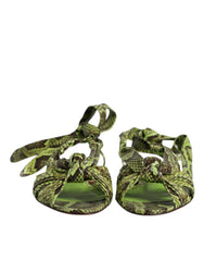 Dolce & Gabbana Green Animal Print Ankle Wrap Sandals Shoes - Sandals