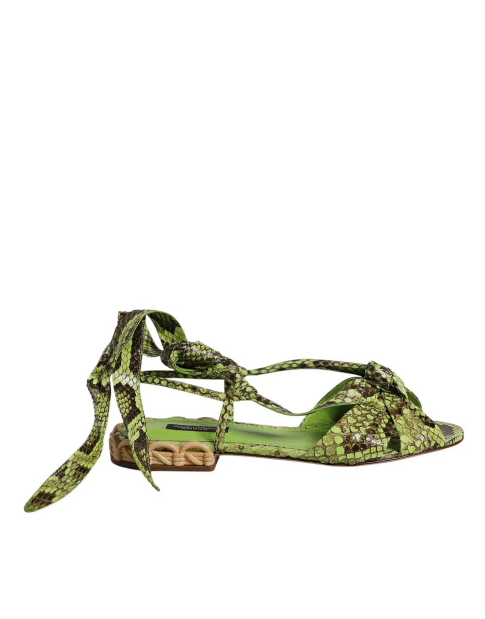Dolce & Gabbana Green Animal Print Ankle Wrap Sandals Shoes - Sandals