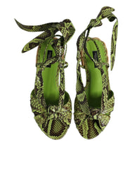 Dolce & Gabbana Green Animal Print Ankle Wrap Sandals Shoes - Sandals