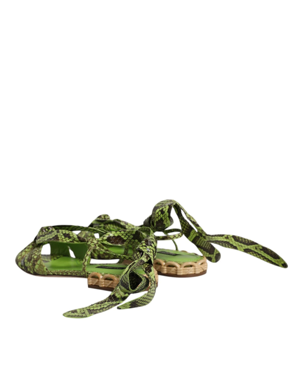 Dolce & Gabbana Green Animal Print Ankle Wrap Sandals Shoes - Sandals