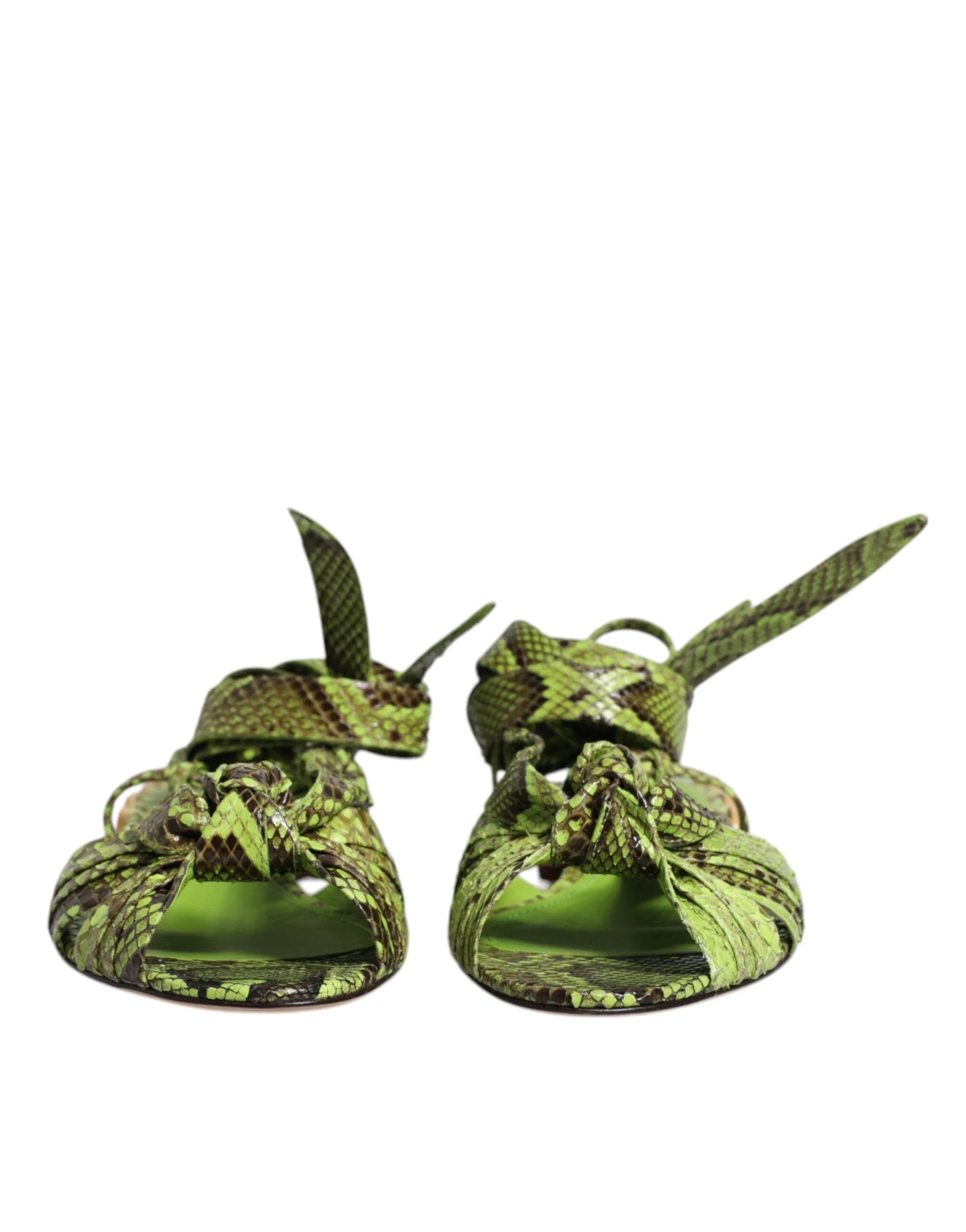 Dolce & Gabbana Green Animal Print Ankle Wrap Sandals Shoes - EU39.5/US9 - Sandals