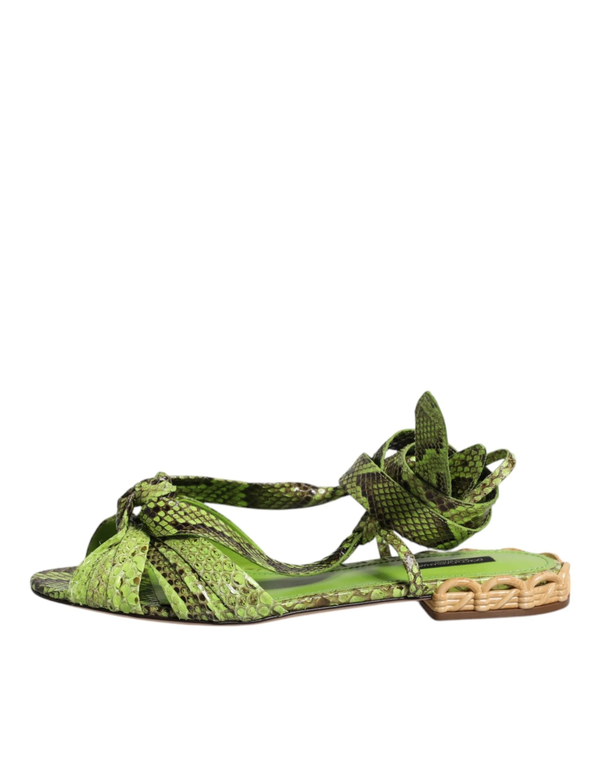 Dolce & Gabbana Green Animal Print Ankle Wrap Sandals Shoes - EU39.5/US9 - Sandals