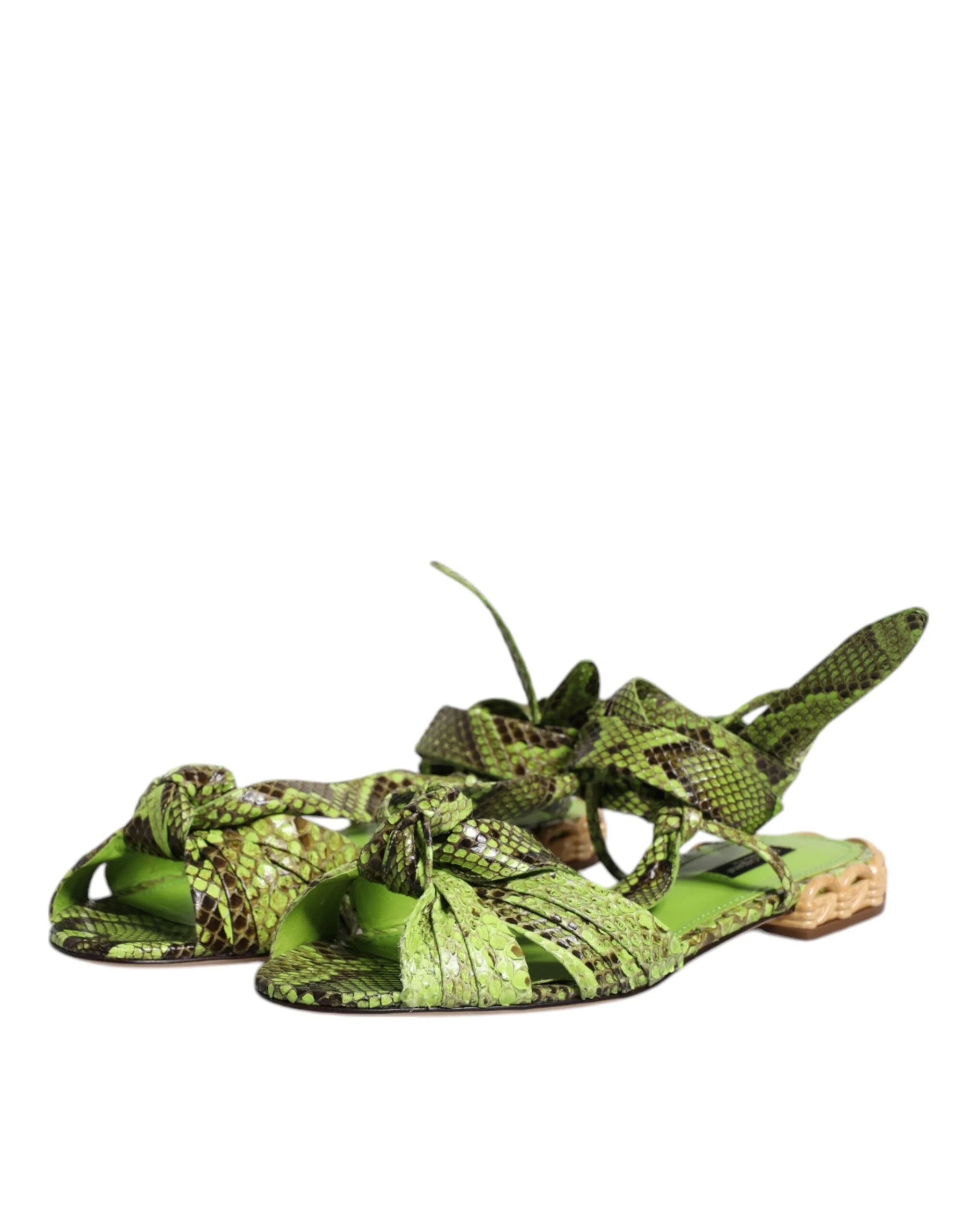 Dolce & Gabbana Green Animal Print Ankle Wrap Sandals Shoes - EU39.5/US9 - Sandals