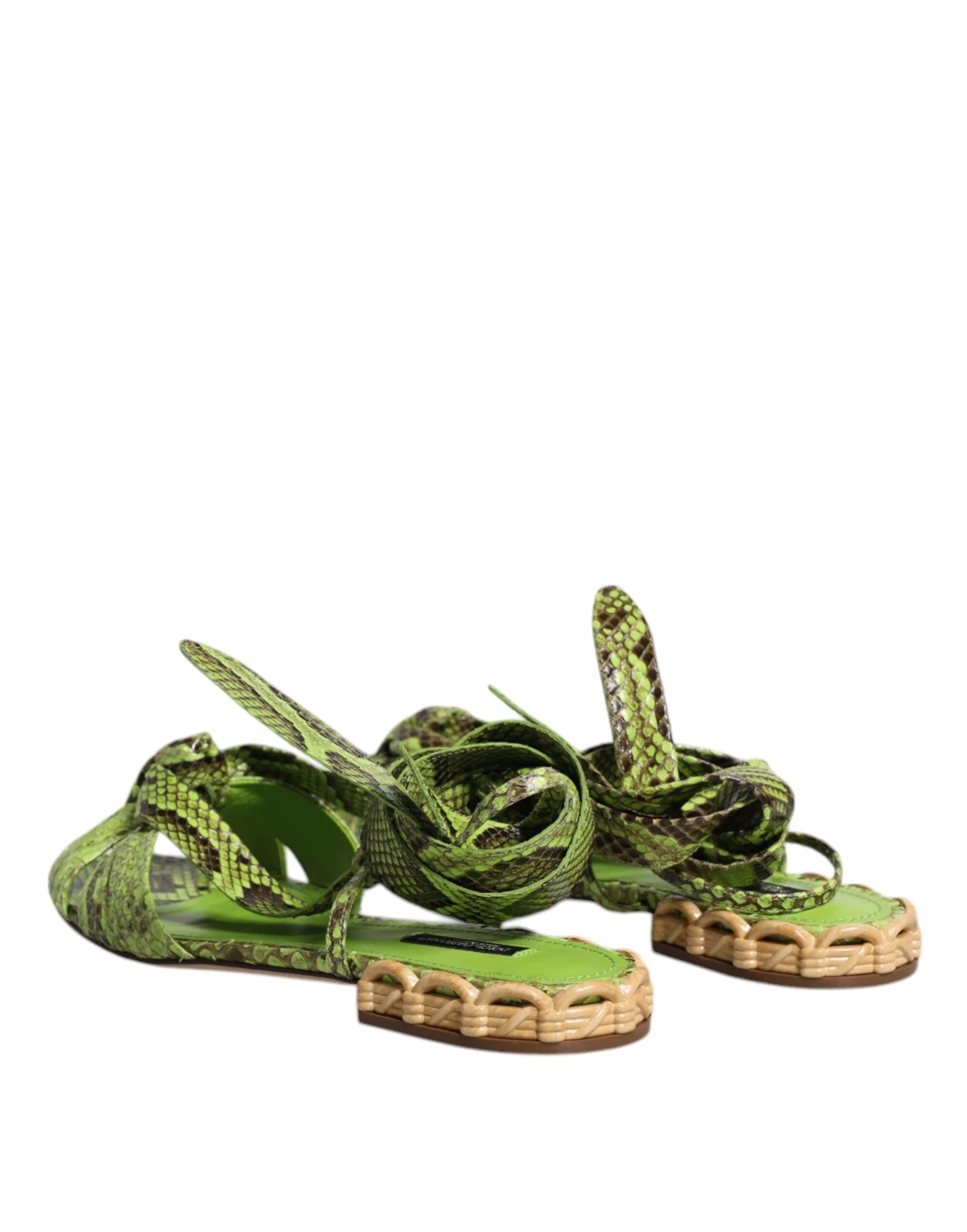 Dolce & Gabbana Green Animal Print Ankle Wrap Sandals Shoes - EU39.5/US9