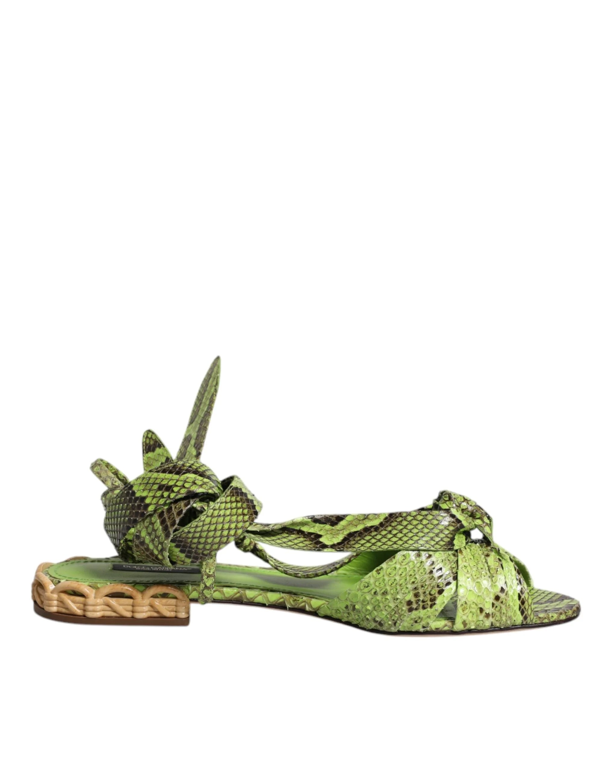 Dolce & Gabbana Green Animal Print Ankle Wrap Sandals Shoes - EU39.5/US9
