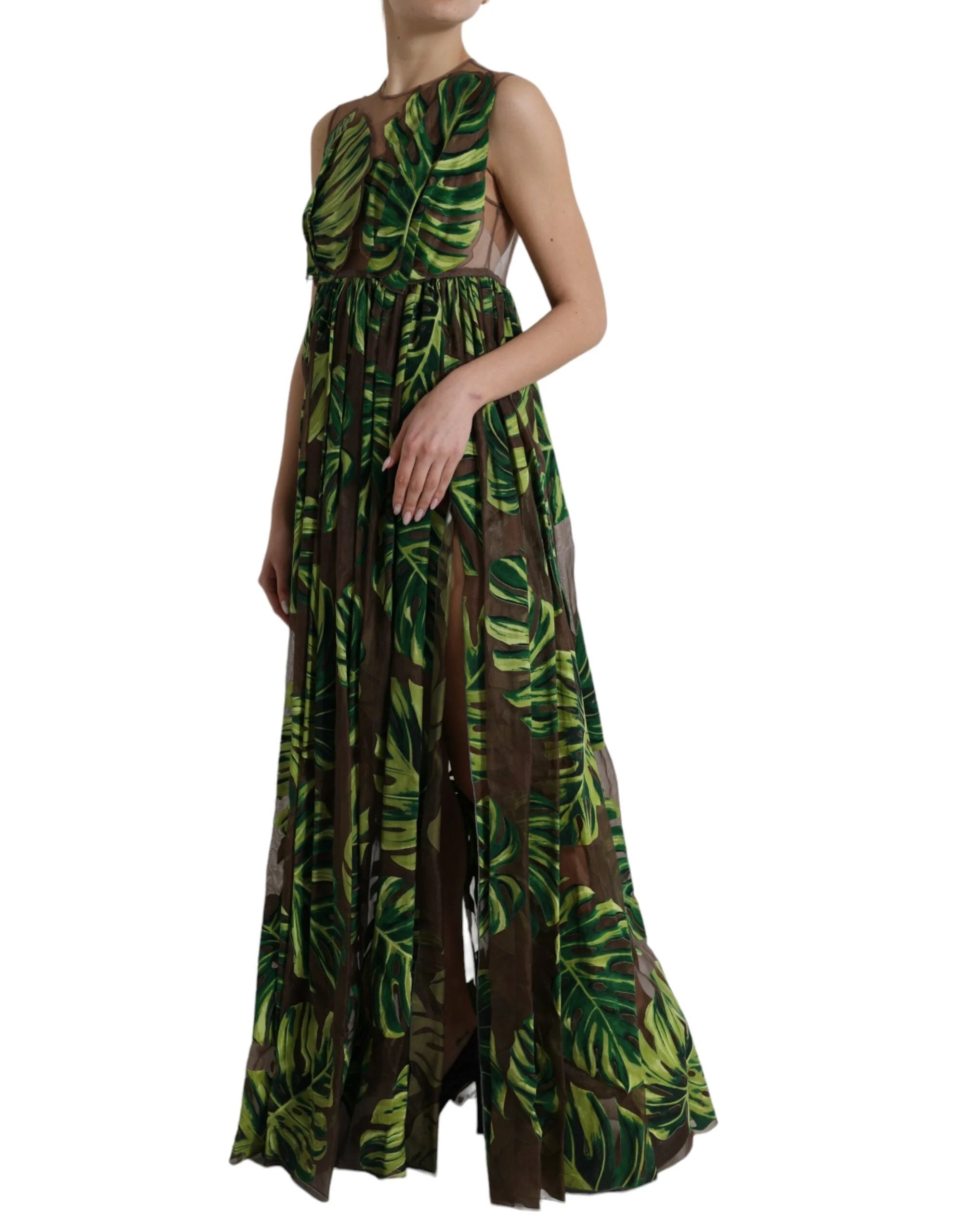 Dolce & Gabbana Green Banana Leaf Sleeveless Long Maxi Dress - IT40|S - Dresses