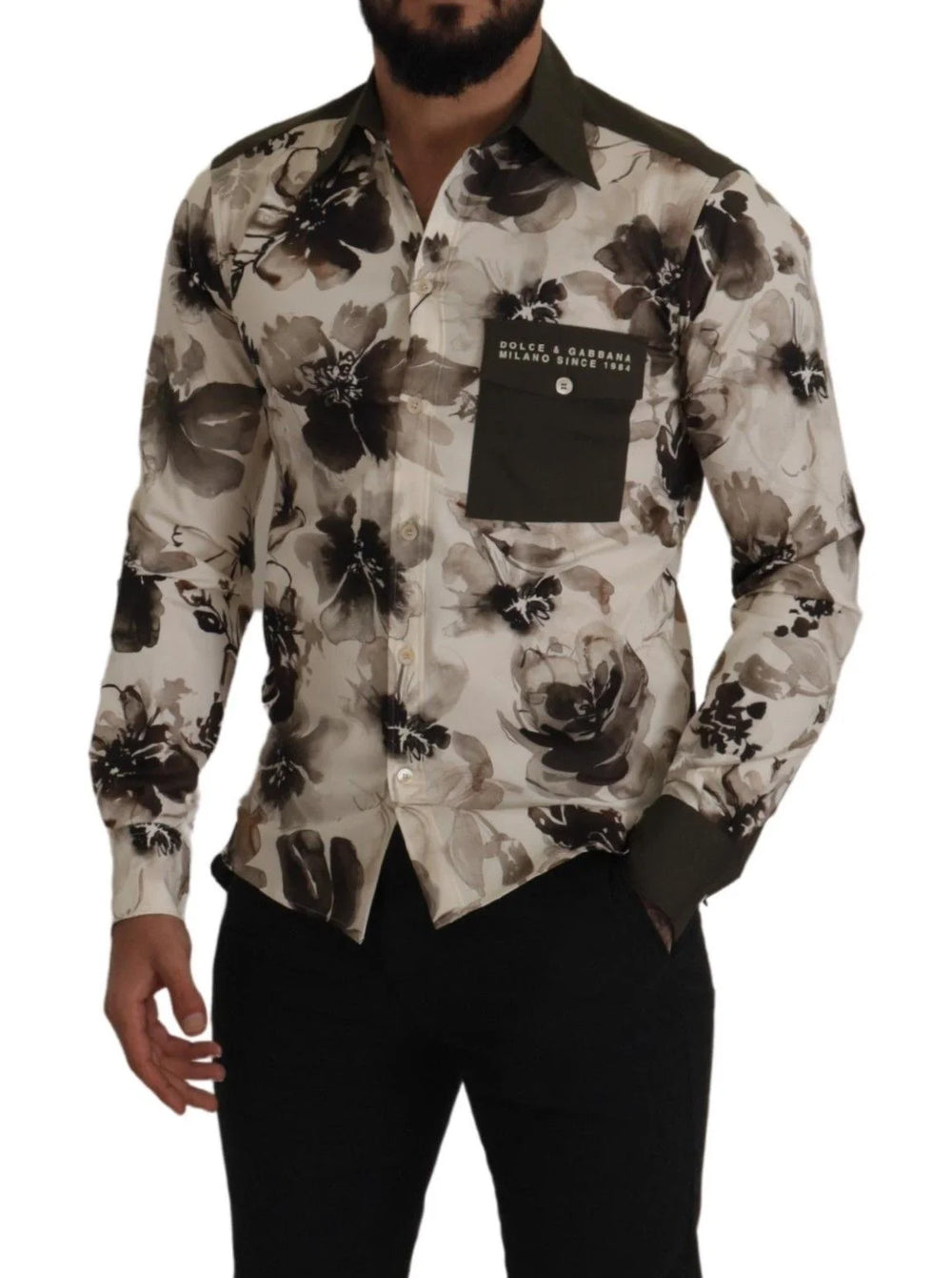 Dolce & Gabbana Green Beige Floral Cotton Stretch Exclusive Shirt - IT38 | XS - Shirts