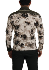 Dolce & Gabbana Green Beige Floral Cotton Stretch Exclusive Shirt - IT38 | XS - Shirts
