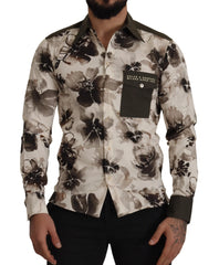 Dolce & Gabbana Green Beige Floral Cotton Stretch Exclusive Shirt - IT38 | XS - Shirts
