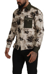 Dolce & Gabbana Green Beige Floral Cotton Stretch Exclusive Shirt - IT38 | XS - Shirts