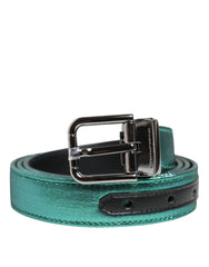 Dolce & Gabbana Green Black Polyester Metal Buckle Belt - Belts