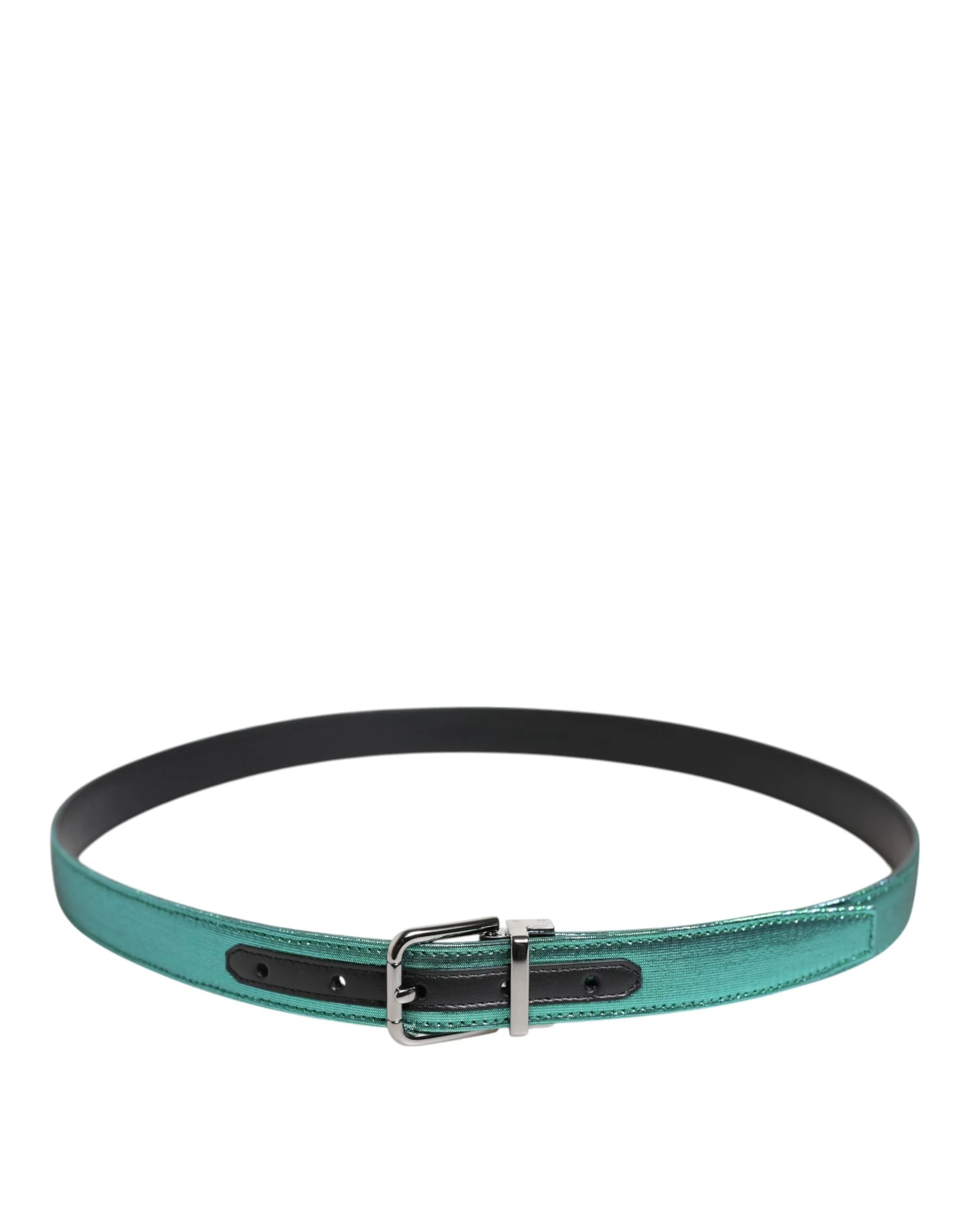Dolce & Gabbana Green Black Polyester Metal Buckle Belt - Belts