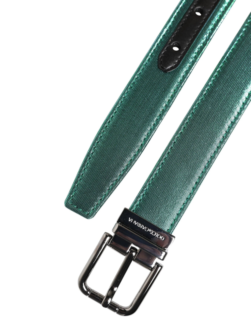 Dolce & Gabbana Green Black Polyester Metal Buckle Belt - Belts