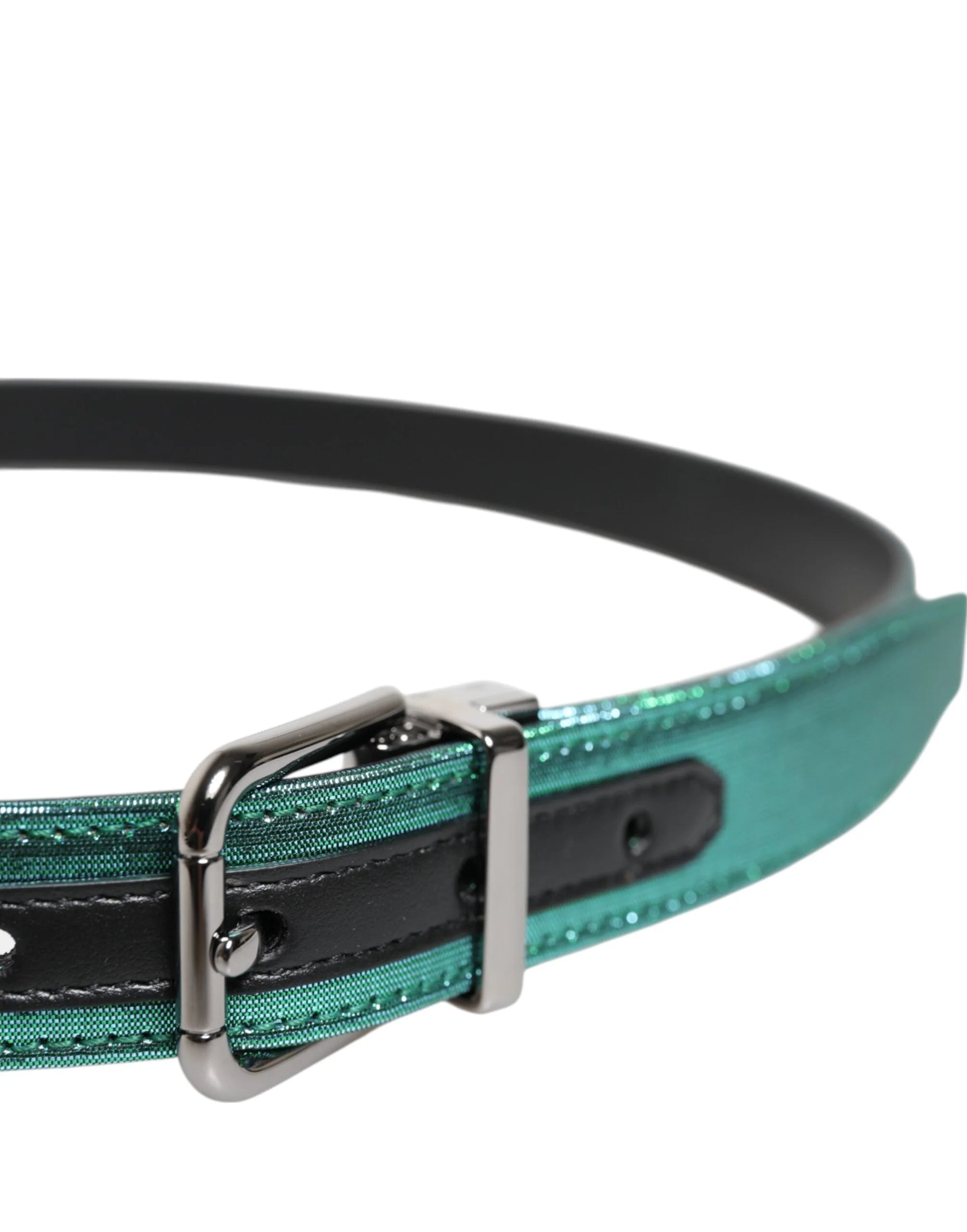 Dolce & Gabbana Green Black Polyester Metal Buckle Belt - Belts
