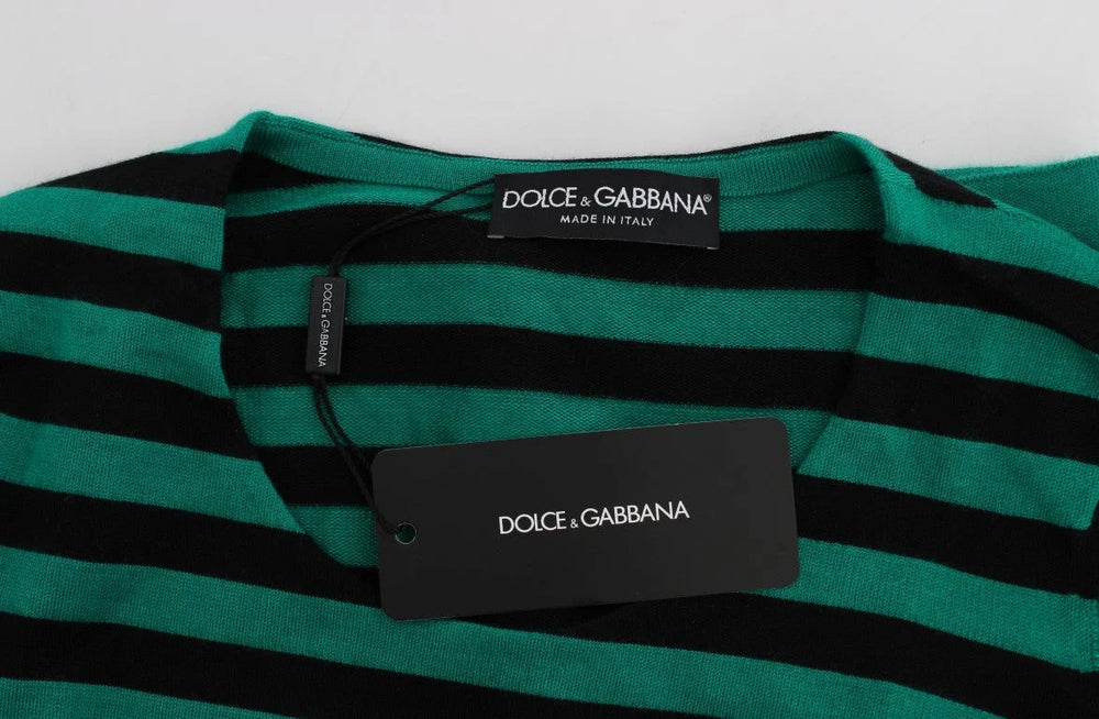 Dolce & Gabbana Green Black Silk Cashmere Sweater - Sweaters