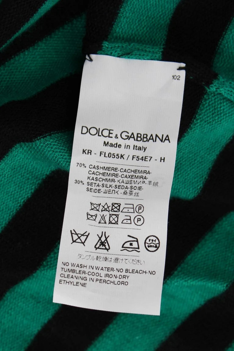 Dolce & Gabbana Green Black Silk Cashmere Sweater - Sweaters