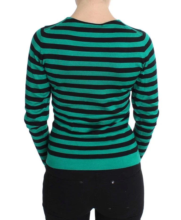 Dolce & Gabbana Green Black Silk Cashmere Sweater - Sweaters