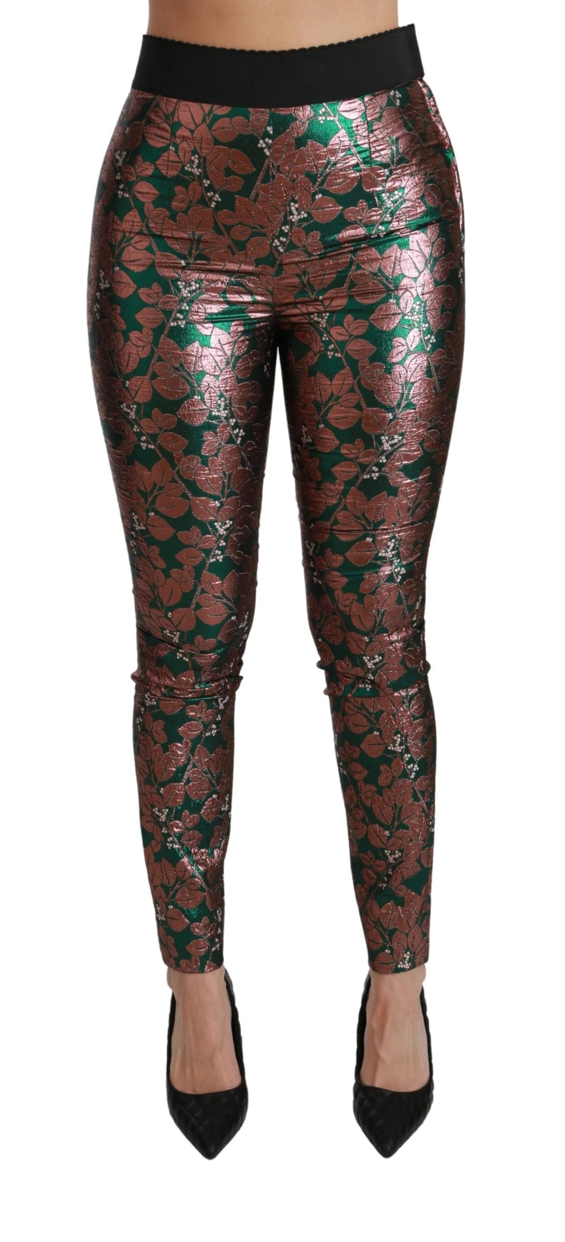 Dolce & Gabbana Green Bronze Leaf Tights Skinny Pants - Leggings