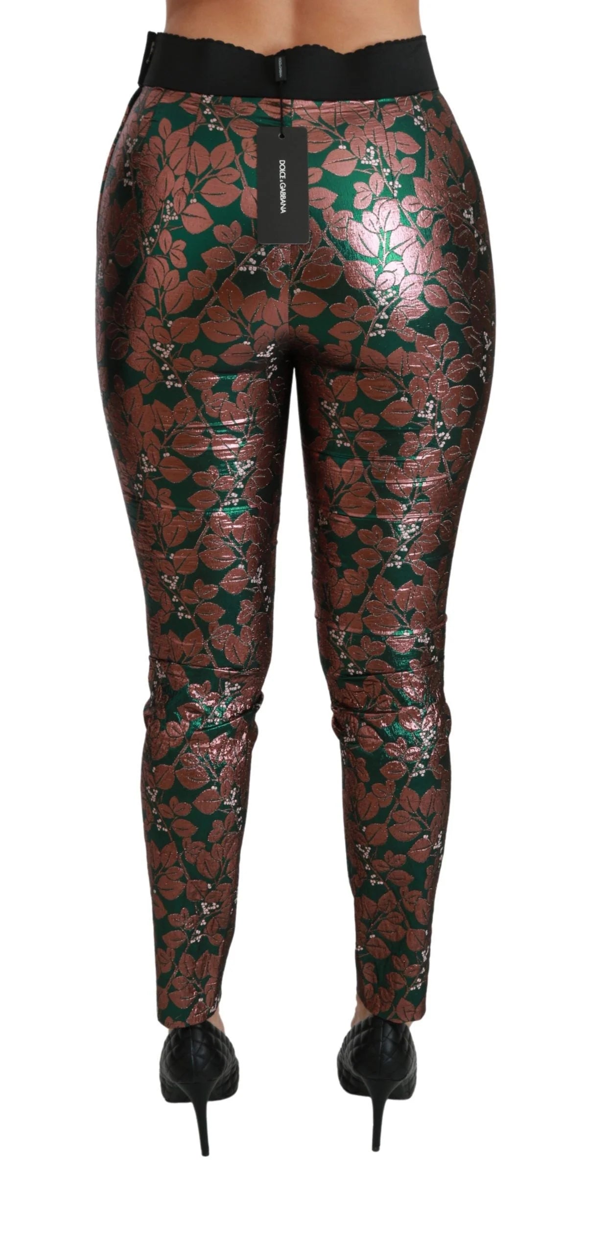 Dolce & Gabbana Green Bronze Leaf Tights Skinny Pants - Leggings