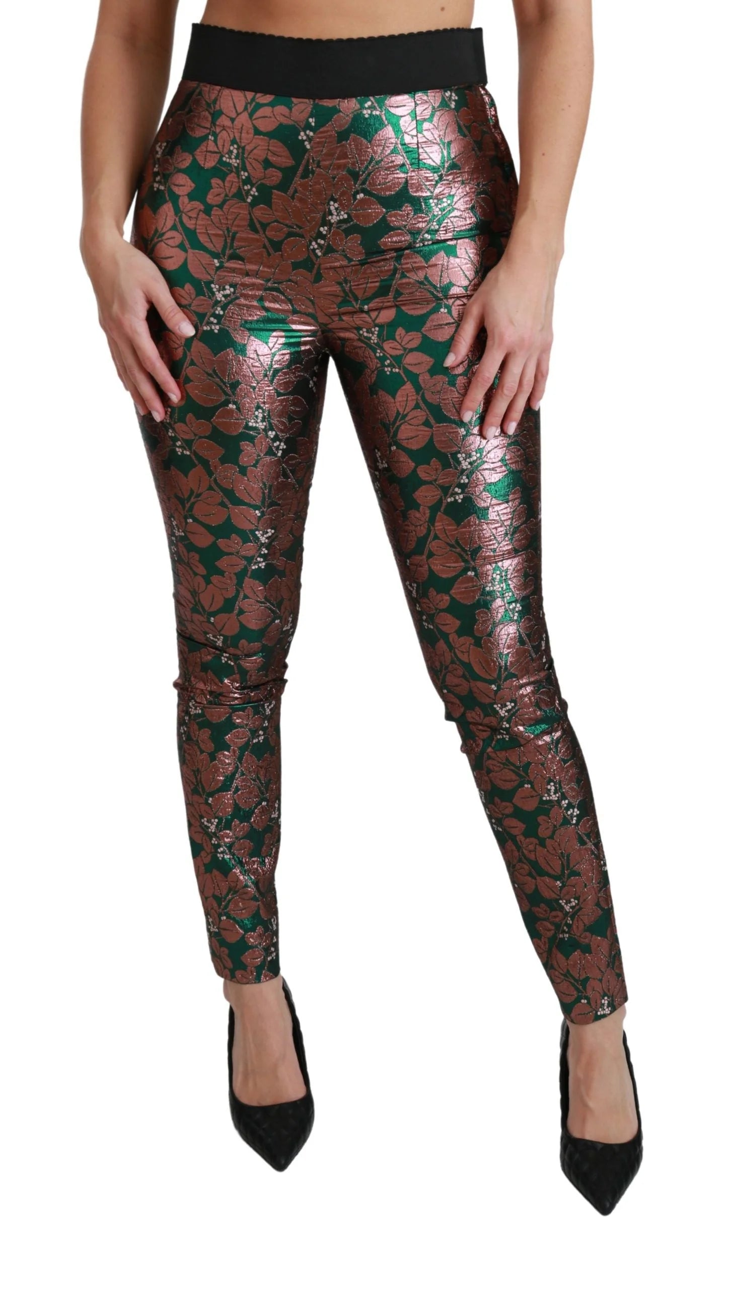 Dolce & Gabbana Green Bronze Leaf Tights Skinny Pants - Leggings