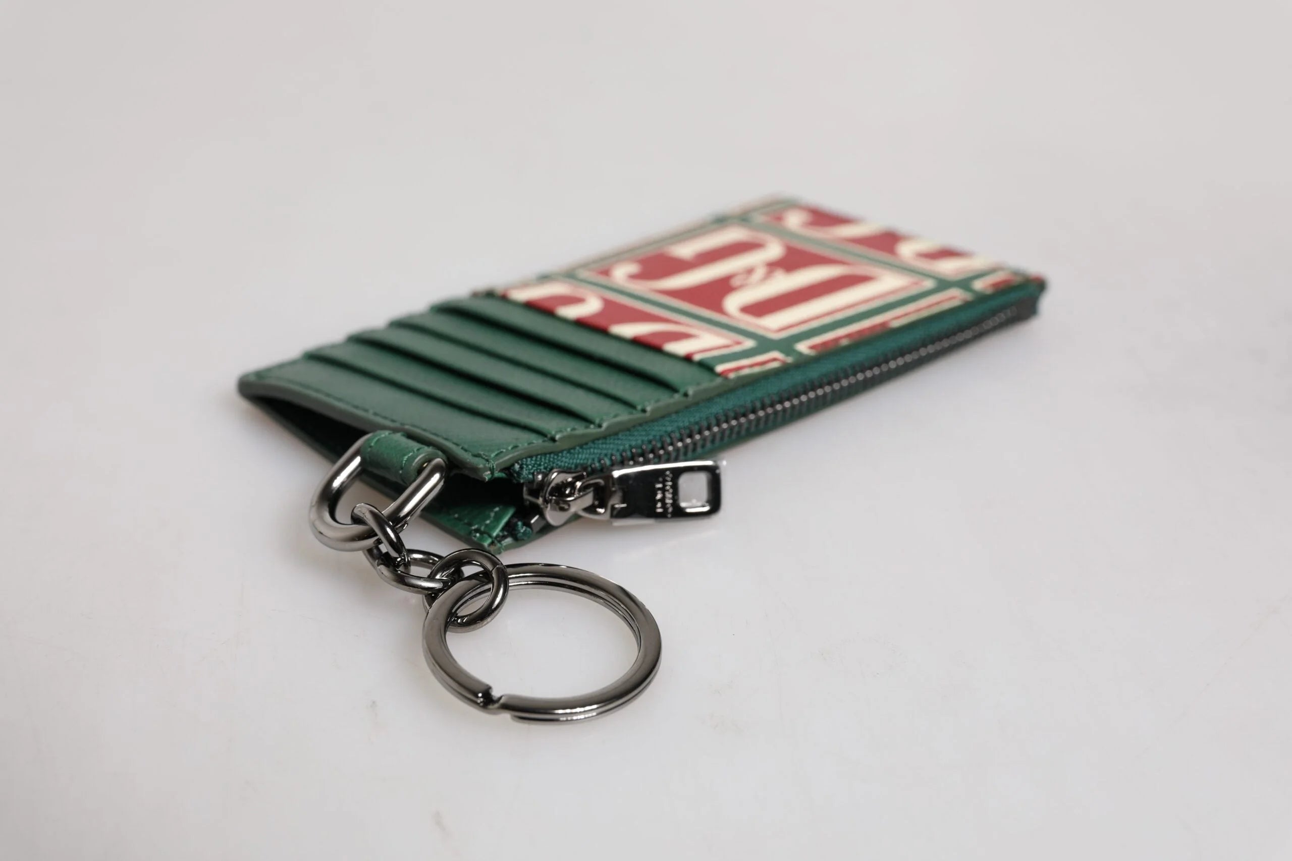 Dolce & Gabbana Green Calf Leather Logo Print Monogram Card Holder Wallet - Card Cases