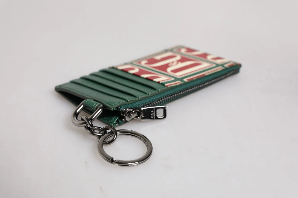 Dolce & Gabbana Green Calf Leather Logo Print Monogram Card Holder Wallet - Card Cases