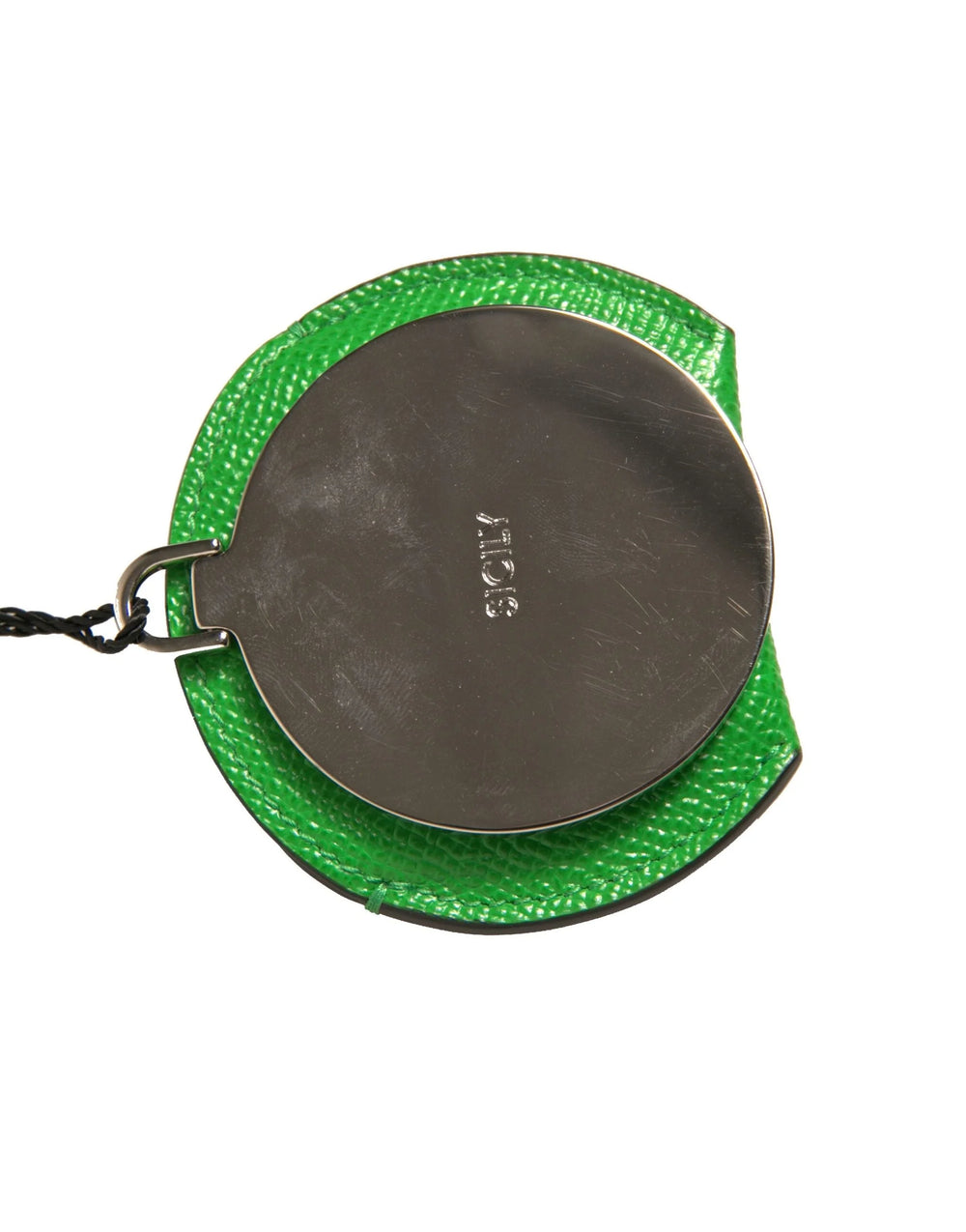 Dolce & Gabbana Green Calfskin Leather Round Logo Hand Mirror Holder - Face Mirrors