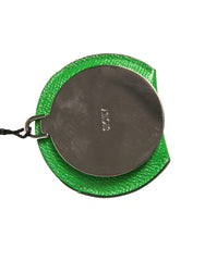 Dolce & Gabbana Green Calfskin Leather Round Logo Hand Mirror Holder - Face Mirrors