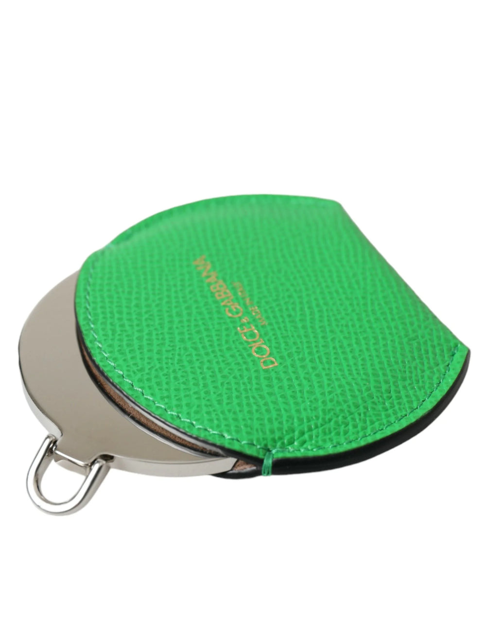 Dolce & Gabbana Green Calfskin Leather Round Logo Hand Mirror Holder - Face Mirrors