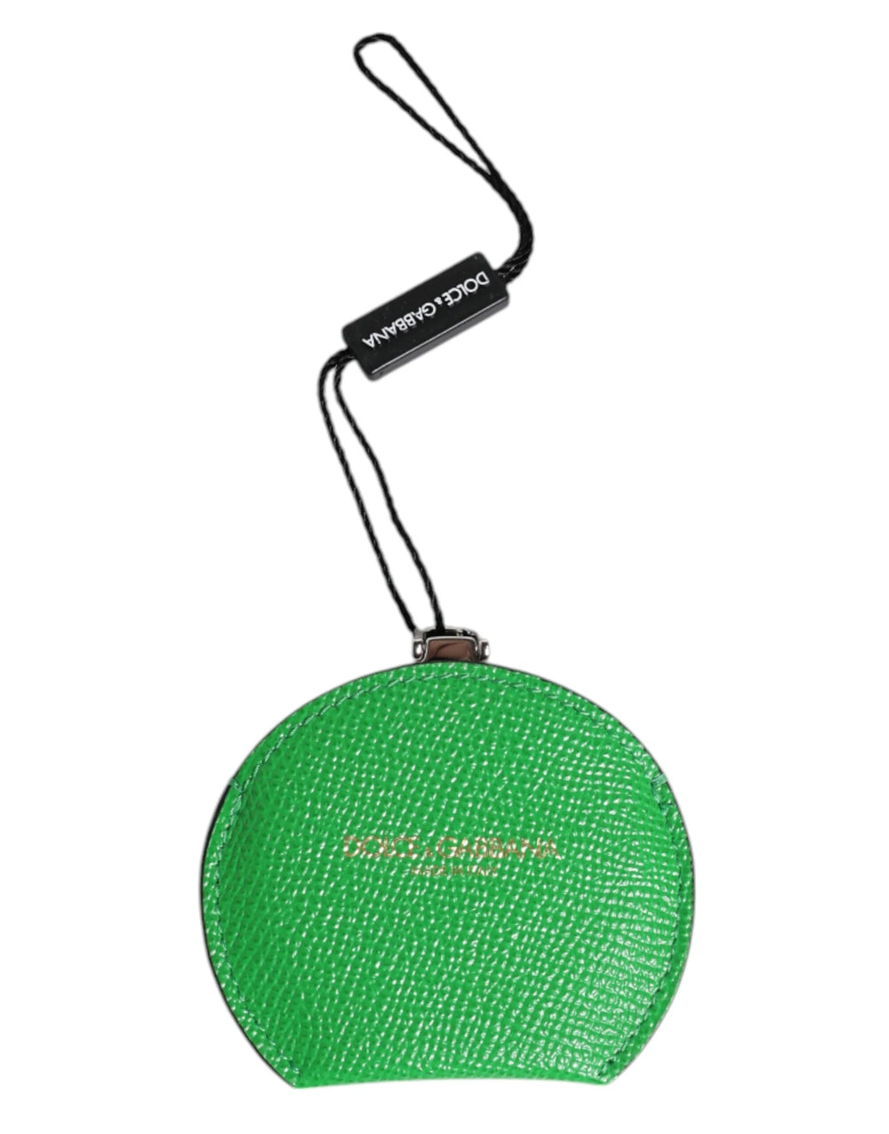 Dolce & Gabbana Green Calfskin Leather Round Logo Hand Mirror Holder - Face Mirrors