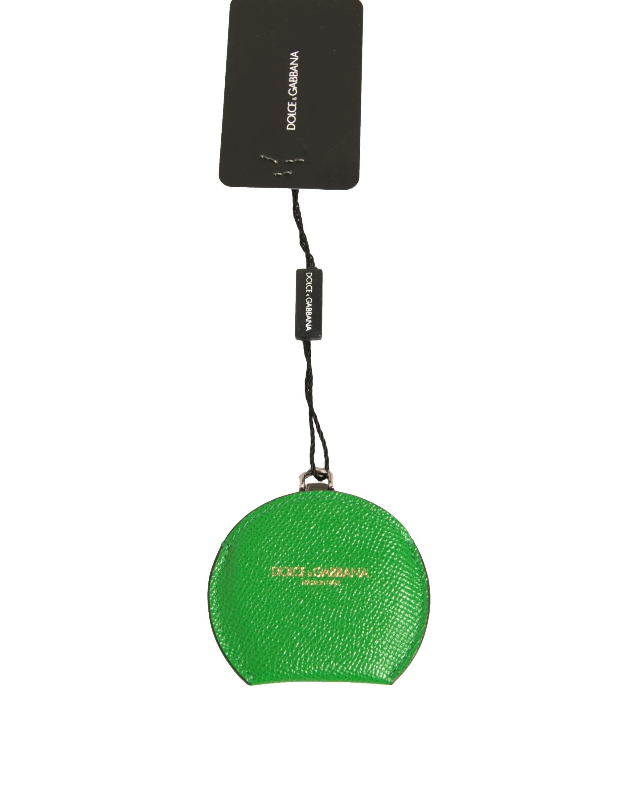 Dolce & Gabbana Green Calfskin Leather Round Logo Hand Mirror Holder - Face Mirrors