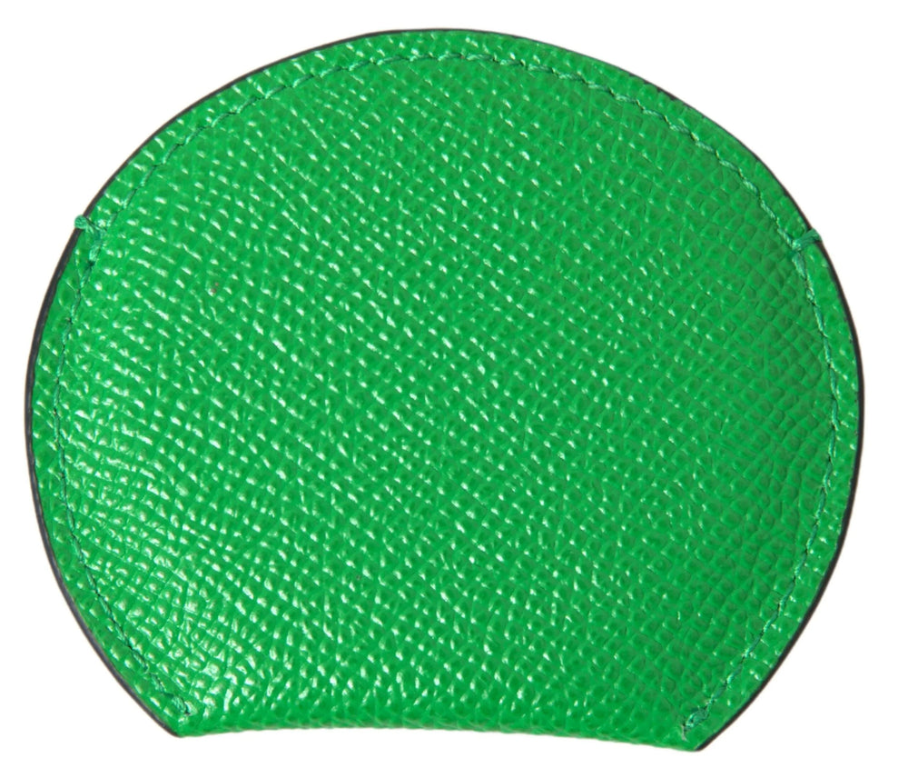 Dolce & Gabbana Green Calfskin Leather Round Logo Hand Mirror Holder - Face Mirrors