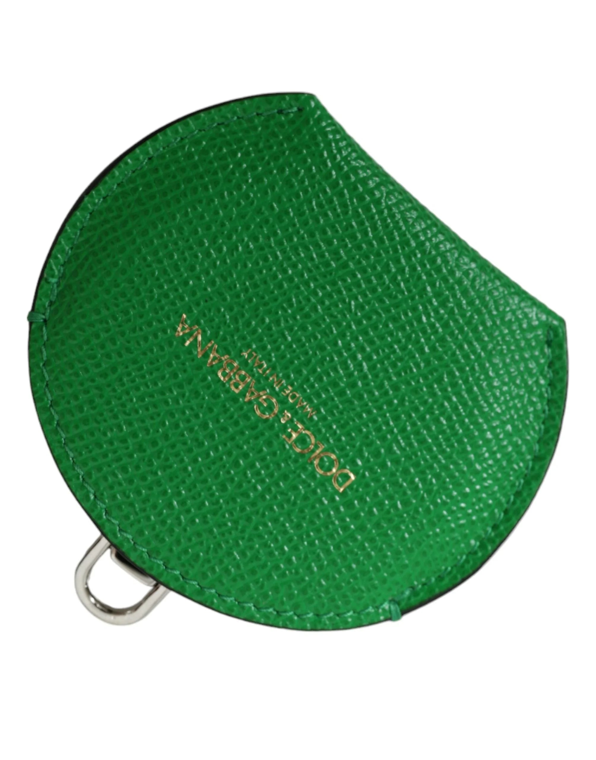 Dolce & Gabbana Green Calfskin Leather Round Logo Hand Mirror Holder - Face Mirrors