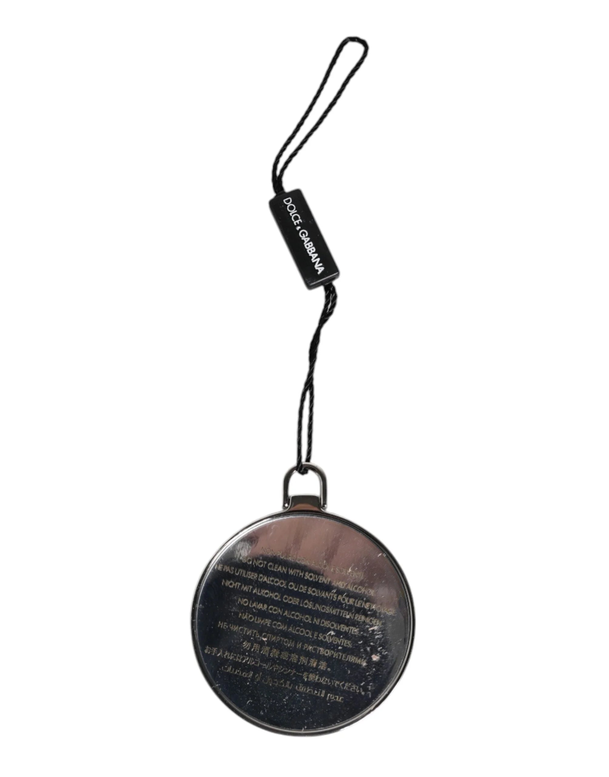 Dolce & Gabbana Green Calfskin Leather Round Logo Hand Mirror Holder - Face Mirrors