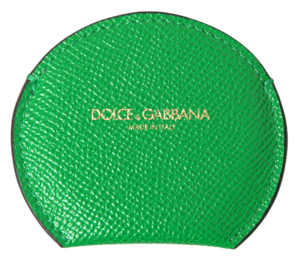 Dolce & Gabbana Green Calfskin Leather Round Logo Hand Mirror Holder - Face Mirrors
