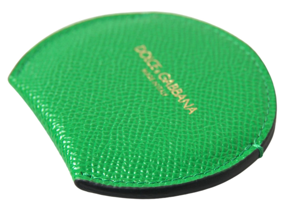 Dolce & Gabbana Green Calfskin Leather Round Logo Hand Mirror Holder - Face Mirrors
