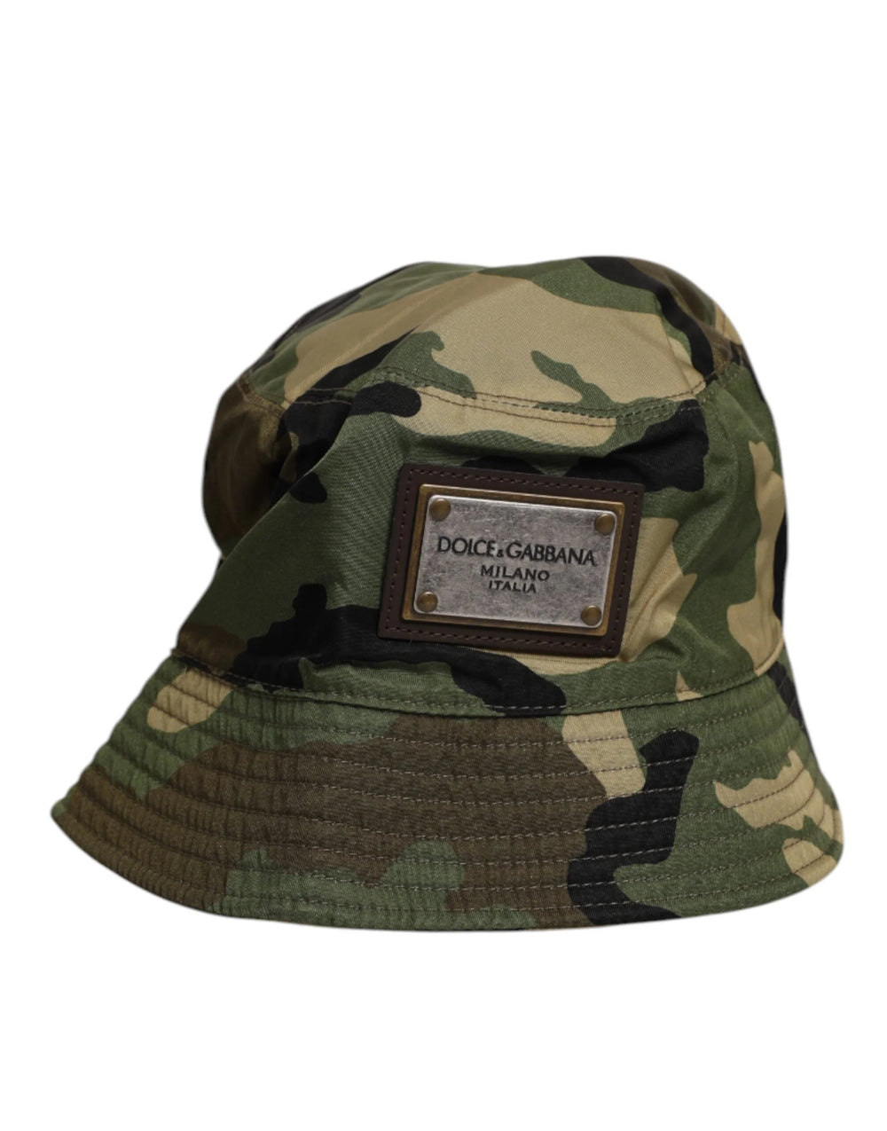 Dolce & Gabbana Green Camouflage Polyamide Logo Bucket Cap Hat - 60 cm|XL - Bucket Hats