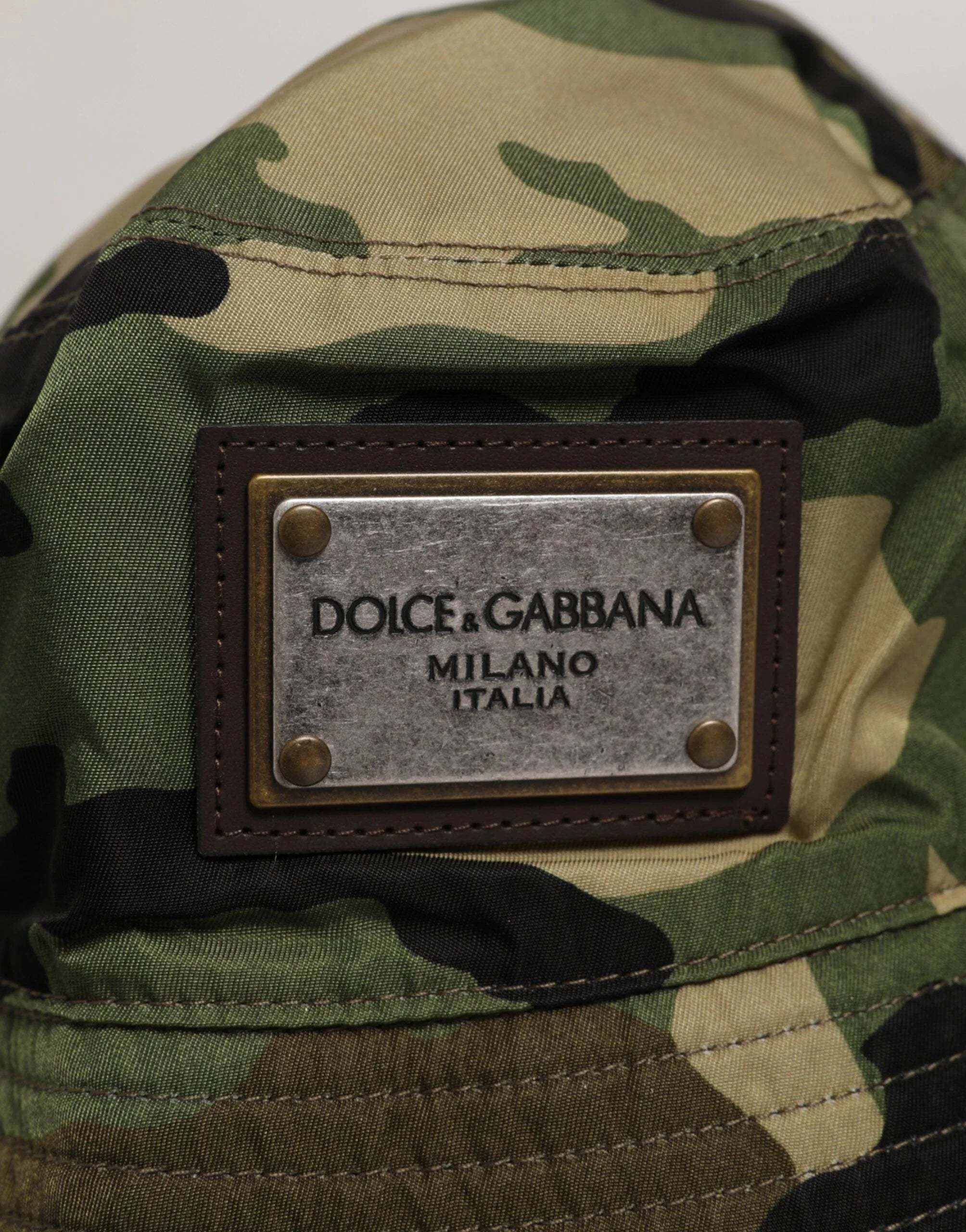 Dolce & Gabbana Green Camouflage Polyamide Logo Bucket Cap Hat - 60 cm|XL - Bucket Hats