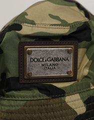 Dolce & Gabbana Green Camouflage Polyamide Logo Bucket Cap Hat - 60 cm|XL - Bucket Hats