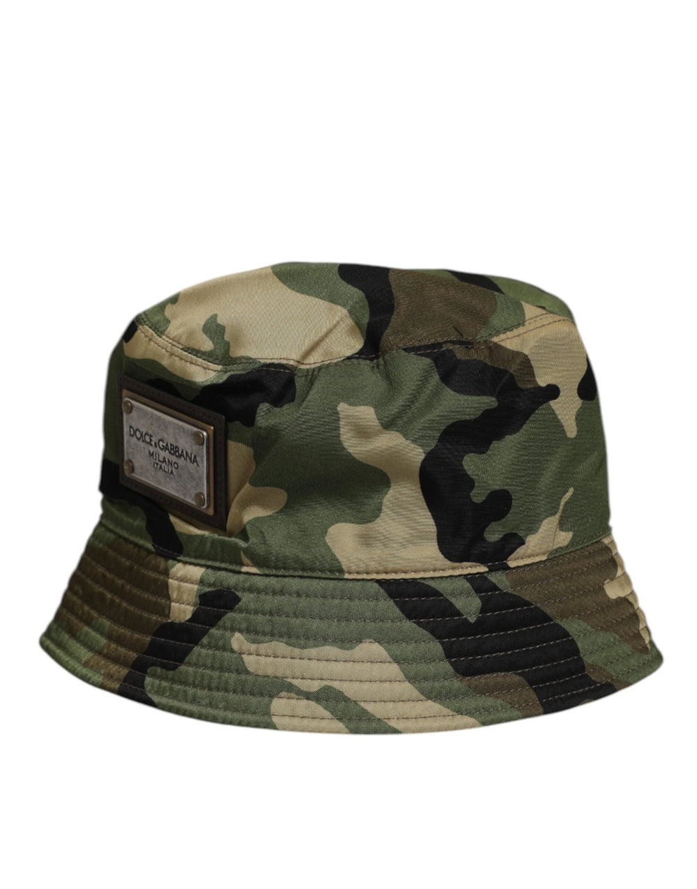 Dolce & Gabbana Green Camouflage Polyamide Logo Bucket Cap Hat - 60 cm|XL - Bucket Hats