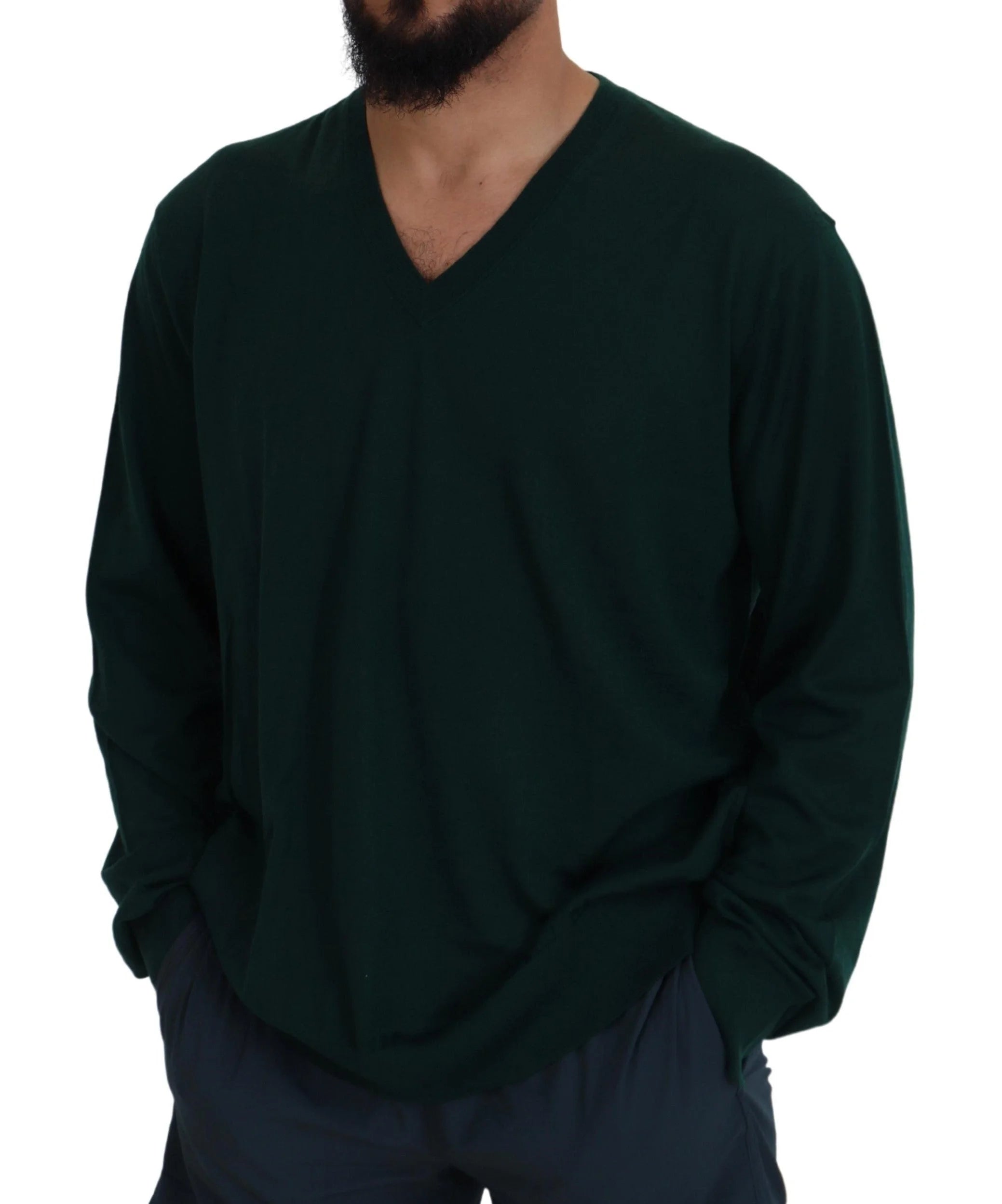 Dolce & Gabbana Green Cashmere V-neck Pullover Sweater - Sweaters