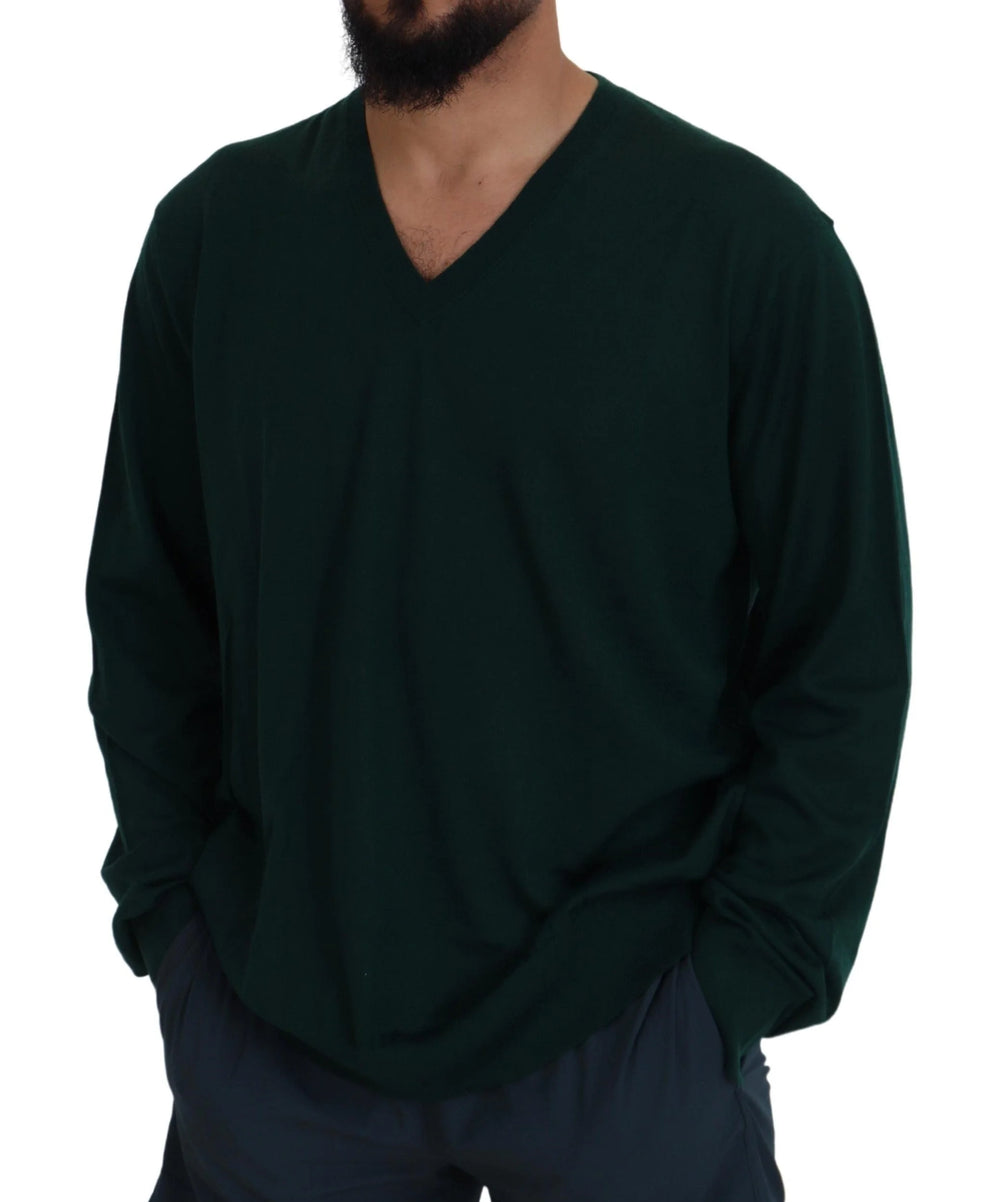 Dolce & Gabbana Green Cashmere V-neck Pullover Sweater - Sweaters