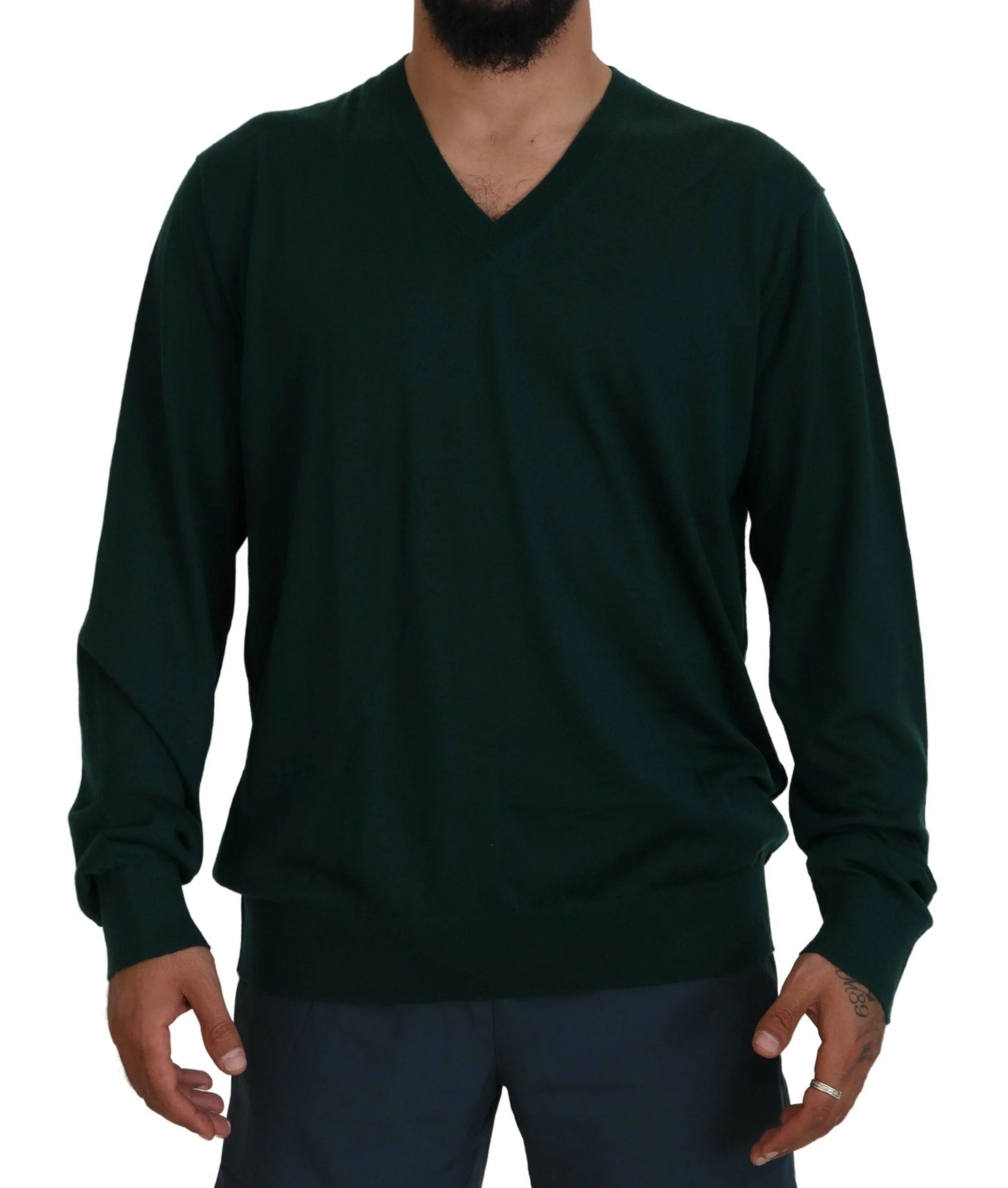 Dolce & Gabbana Green Cashmere V-neck Pullover Sweater - Sweaters