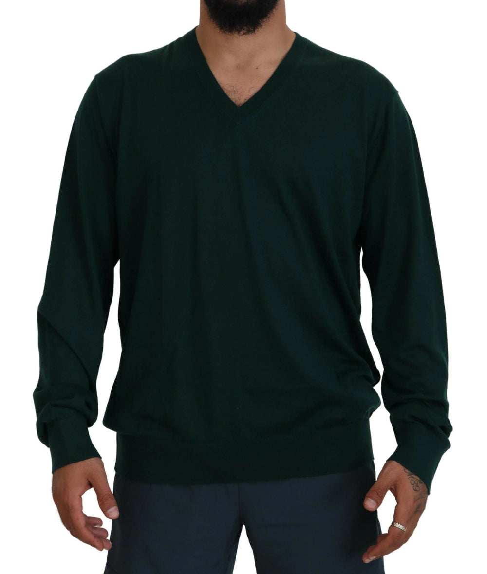 Dolce & Gabbana Green Cashmere V-neck Pullover Sweater - Sweaters