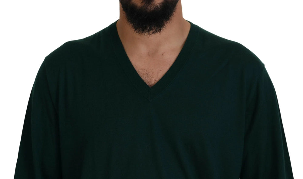 Dolce & Gabbana Green Cashmere V-neck Pullover Sweater - Sweaters