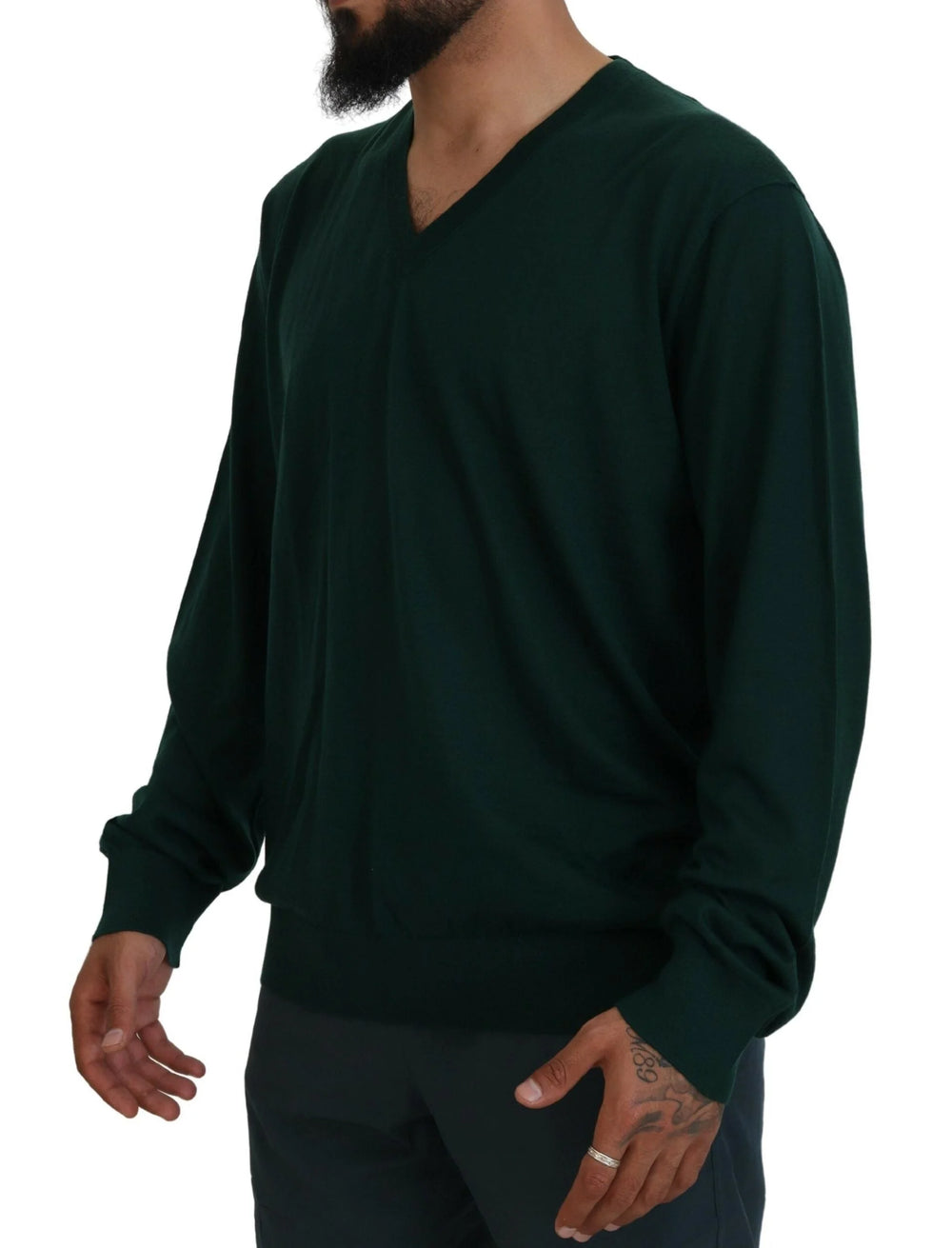 Dolce & Gabbana Green Cashmere V-neck Pullover Sweater - Sweaters