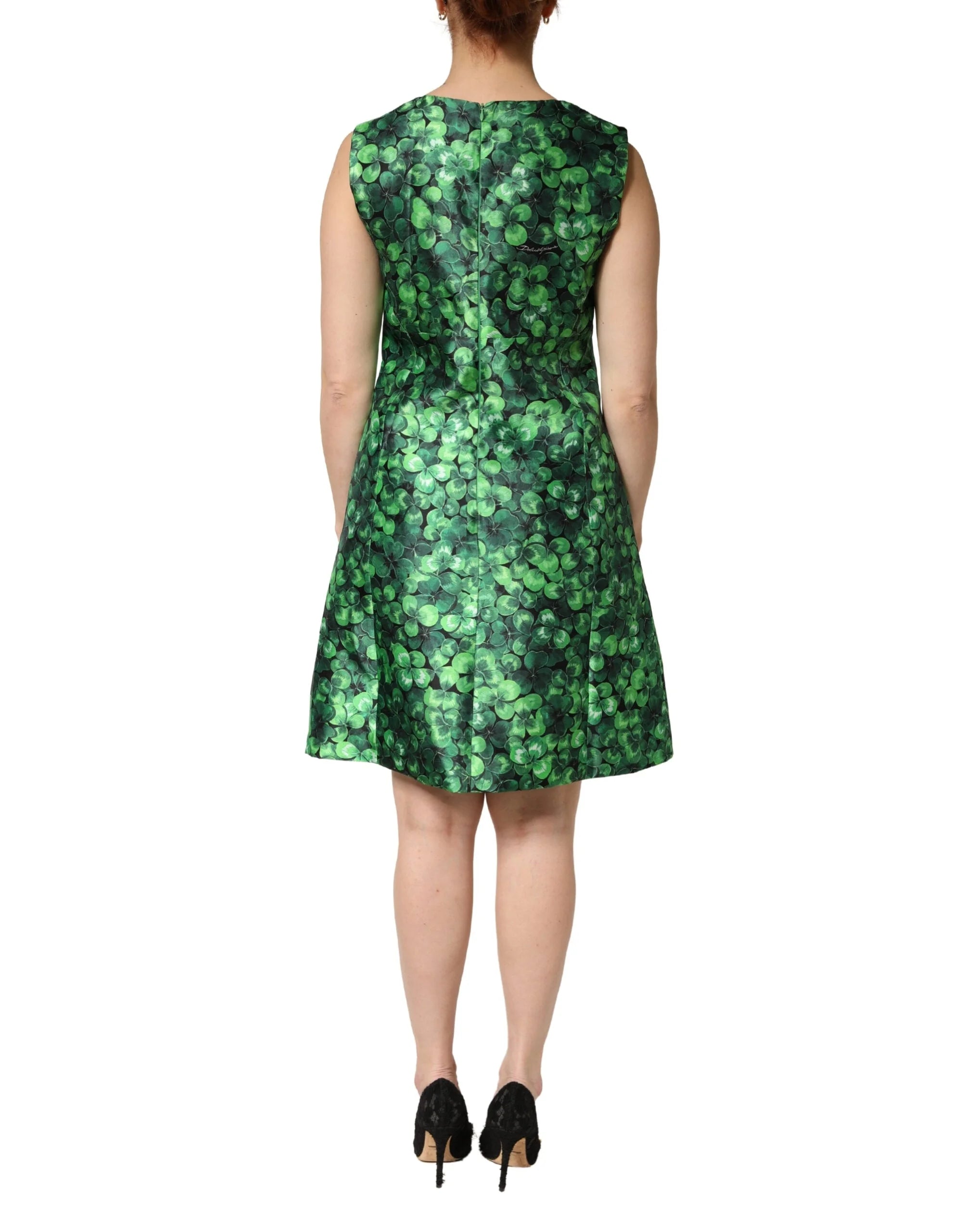 Dolce & Gabbana Green Clover Print Sleeveless A-Line Dress - IT44 | L