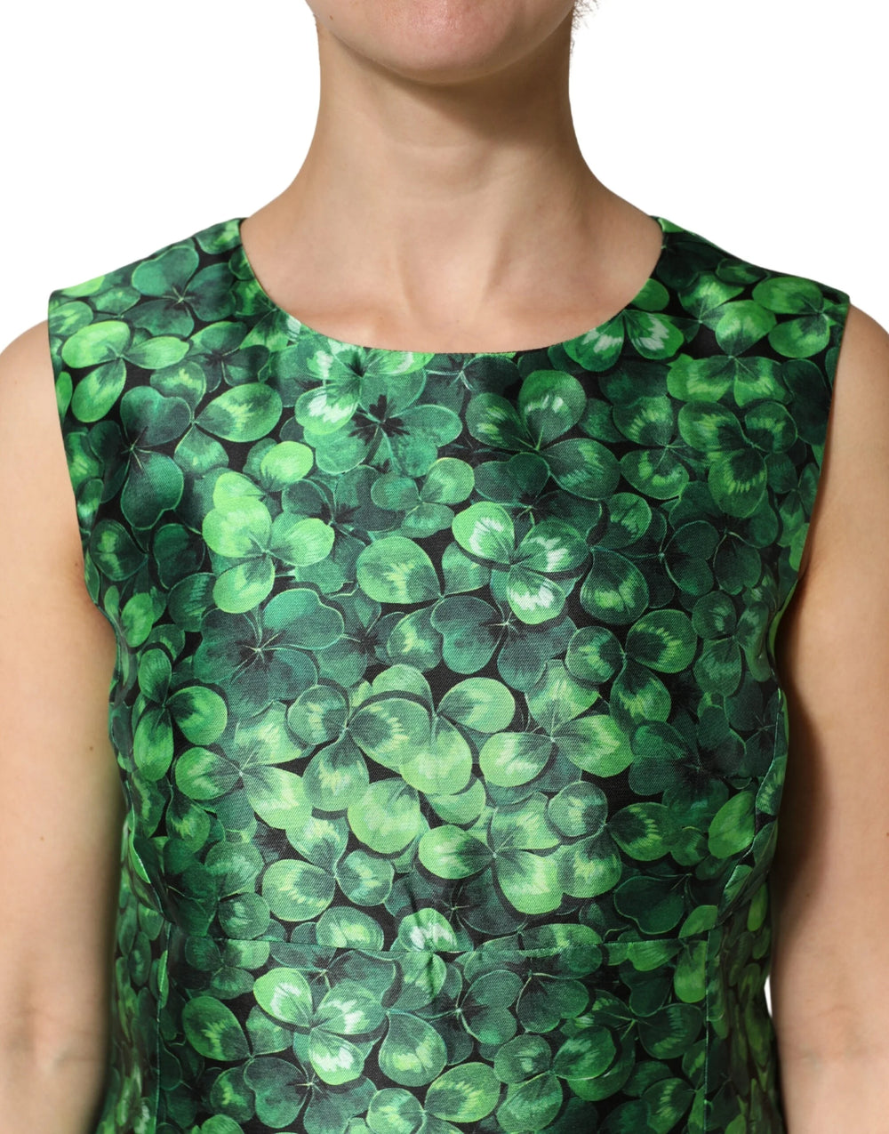 Dolce & Gabbana Green Clover Print Sleeveless A-Line Dress - IT44 | L