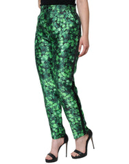 Dolce & Gabbana Green Clover Silk Satin High Waist Tapered Pants - IT44 | L - Trousers